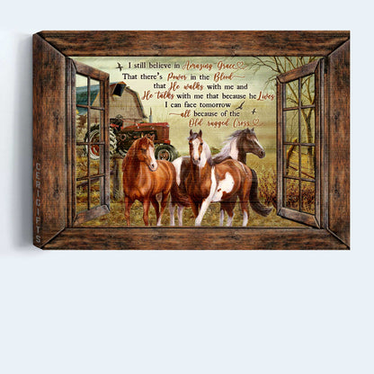 Jesus Landscape Canvas- Horse painting, Countryside landscape, Barn house and truck canvas- Gift for Christian- I still believe in Amazing Grace - Landscape Canvas Prints, Christian Wall Art