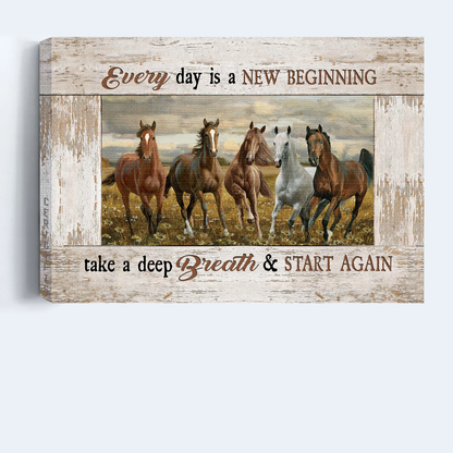 Horse painting, Running horse, Meadow landscape, A beautiful day canvas- Gift for Christian-  Everyday is a new beginning - Landscape Canvas Prints, Christian Wall Art