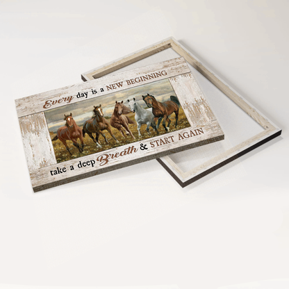 Horse painting, Running horse, Meadow landscape, A beautiful day canvas- Gift for Christian-  Everyday is a new beginning - Landscape Canvas Prints, Christian Wall Art