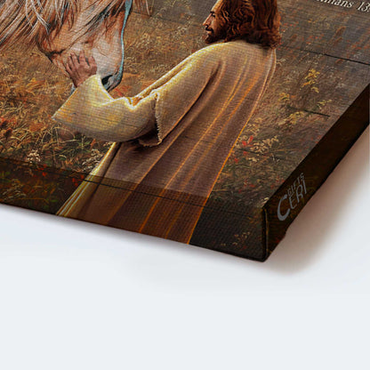 Jesus Landscape Canvas- Jesus painting, Brown horse drawing canvas- Gift for Christian- Love is patient love is kind - Landscape Canvas Prints, Wall Art