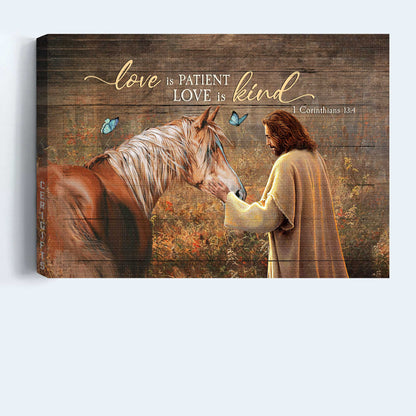 Jesus Landscape Canvas- Jesus painting, Brown horse drawing canvas- Gift for Christian- Love is patient love is kind - Landscape Canvas Prints, Wall Art