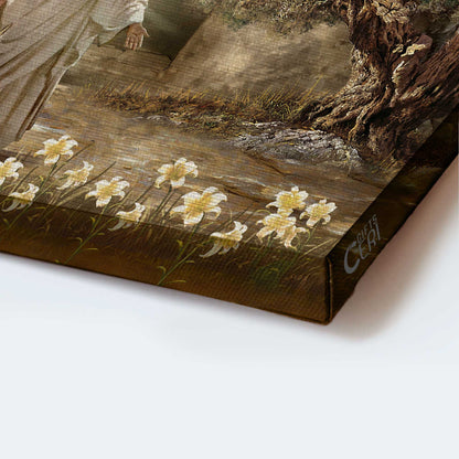 Jesus Landscape Canvas- Jesus painting, Dove of peace, Meadow landscape, A new day has come- Gift for Christian - Landscape Canvas Prints, Christian Wall Art