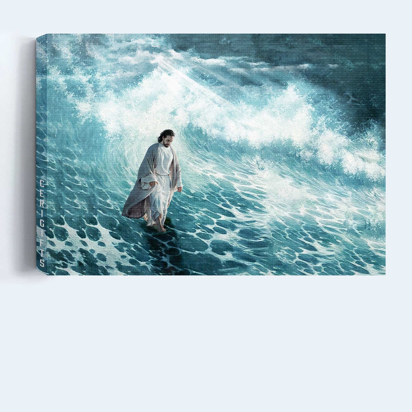 Jesus Landscape Canvas- Jesus Painting, Walking on the sea- Gift for Christian - Landscape Canvas Prints, Christian Wall Art
