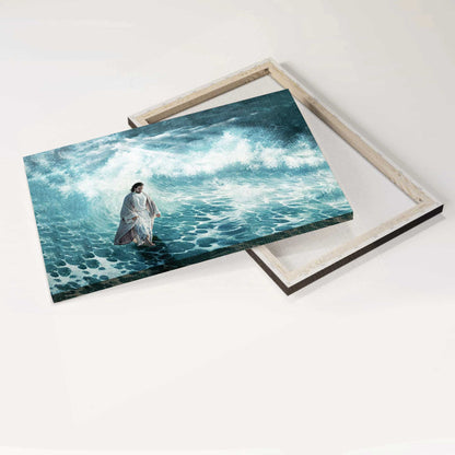 Jesus Landscape Canvas- Jesus Painting, Walking on the sea- Gift for Christian - Landscape Canvas Prints, Christian Wall Art