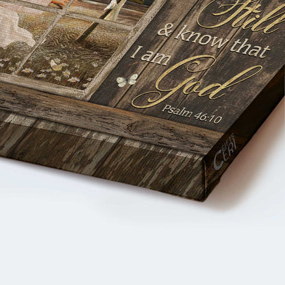 Jesus Landscape Canvas- Jesus painting, Wooden cross, White butterfly- Gift for Christian- Be still and know that I am God - Landscape Canvas Prints, Christian Wall Art