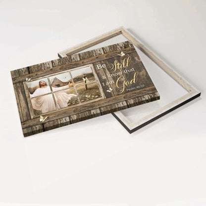 Jesus Landscape Canvas- Jesus painting, Wooden cross, White butterfly- Gift for Christian- Be still and know that I am God - Landscape Canvas Prints, Christian Wall Art