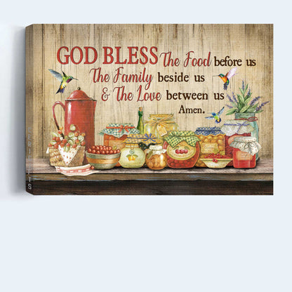 Jesus Landscape Canvas- Kitchen decoration, Colorful hummingbird- Gift for Christian- God bless the food before us - Landscape Canvas Prints, Wall Art