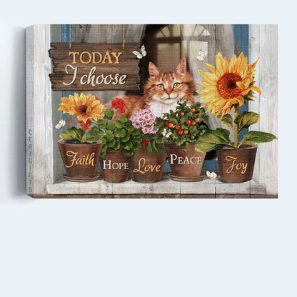 Jesus Landscape Canvas- Lazy cat, Pretty flower vase, Big sunflower, Today I choose joy canvas- Gift for Christian- Landscape Canvas Prints, Christian Wall Art