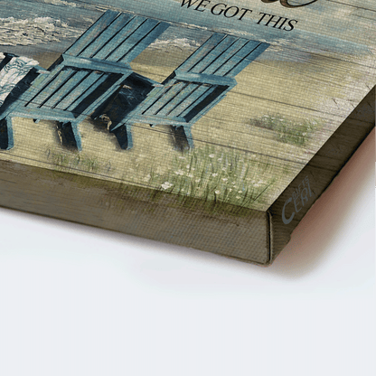 Couple Landscape Canvas - Lighthouse, Couple chair, Little turtle, Sand beach Canvas - Gift For Couple, Valentine's Day - You & Me We got this Landscape Canvas
