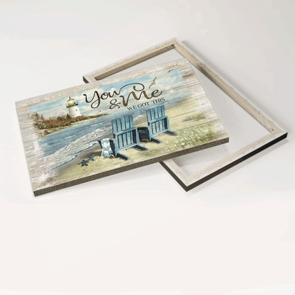 Couple Landscape Canvas - Lighthouse, Couple chair, Little turtle, Sand beach Canvas - Gift For Couple, Valentine's Day - You & Me We got this Landscape Canvas