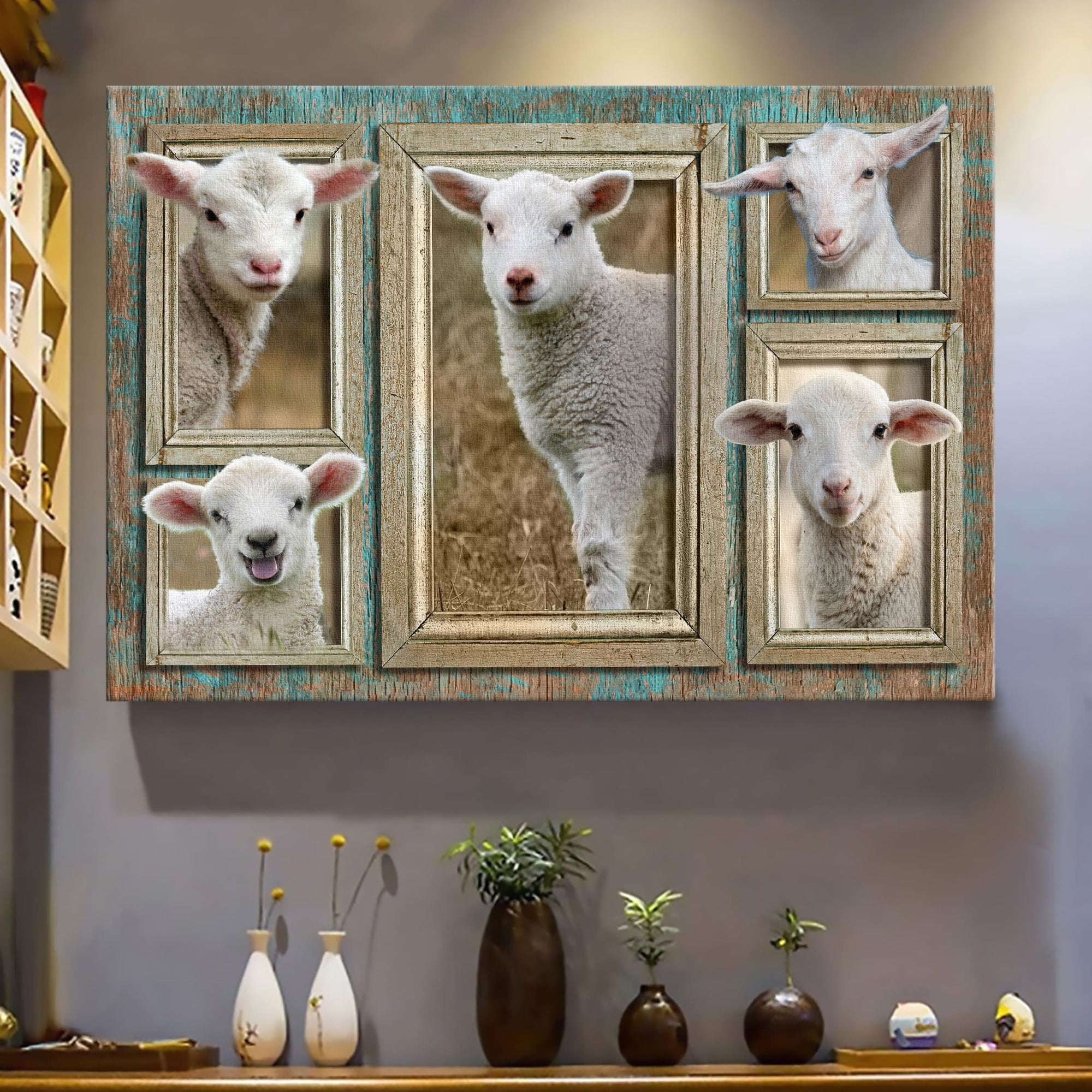 Jesus Landscape Canvas- Adorable Lamb, Frame Pictures Landscape Canvas- Gift For Religious Christian