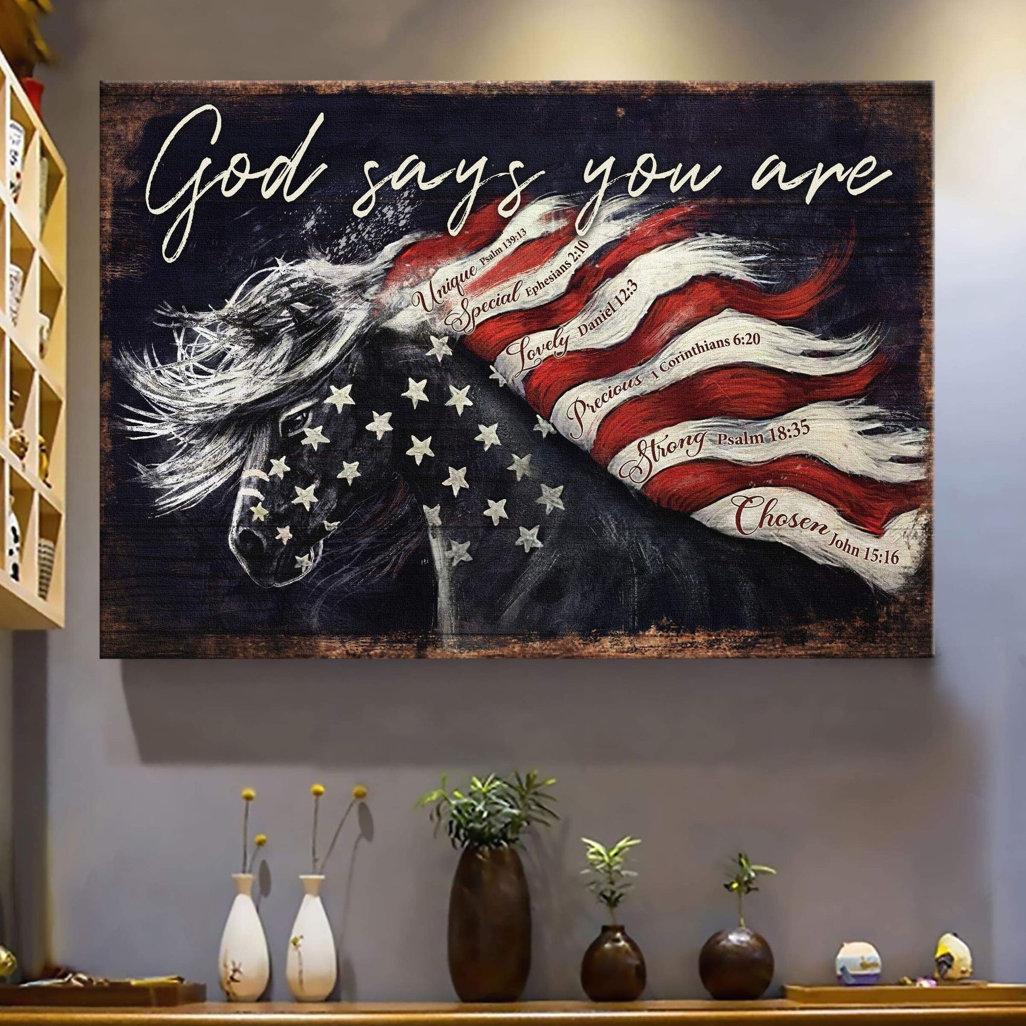 Jesus Landscape Canvas- Amazing Horse, America Flag Landscape Canvas- Gift For Christian- God Says You Are Canvas