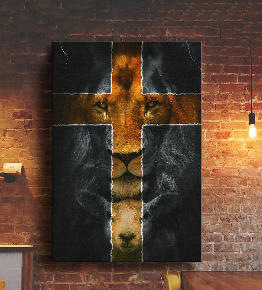 Jesus Portrait Canvas - Amazing lion, Lamb, Cross Portrait Canvas - Gift For Christian