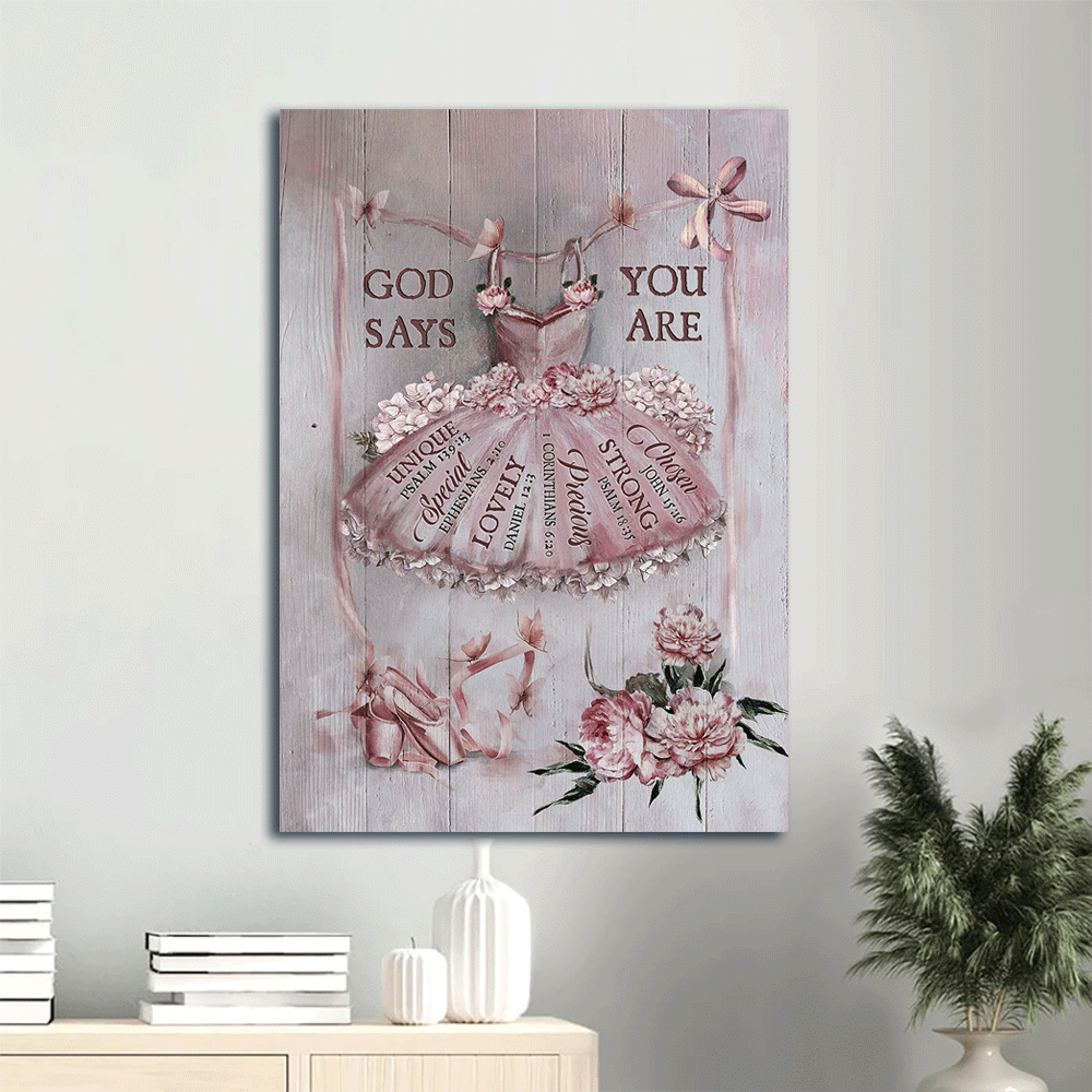 Jesus Portrait Canvas- Ballet Drawing, Pretty Pink Dress, Lovely Peony Canvas- Gift For Christian- God Says You Are