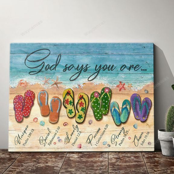 Jesus Landscape Canvas - Beach, Sandals Landscape Canvas - Gift For Christian - God says you are