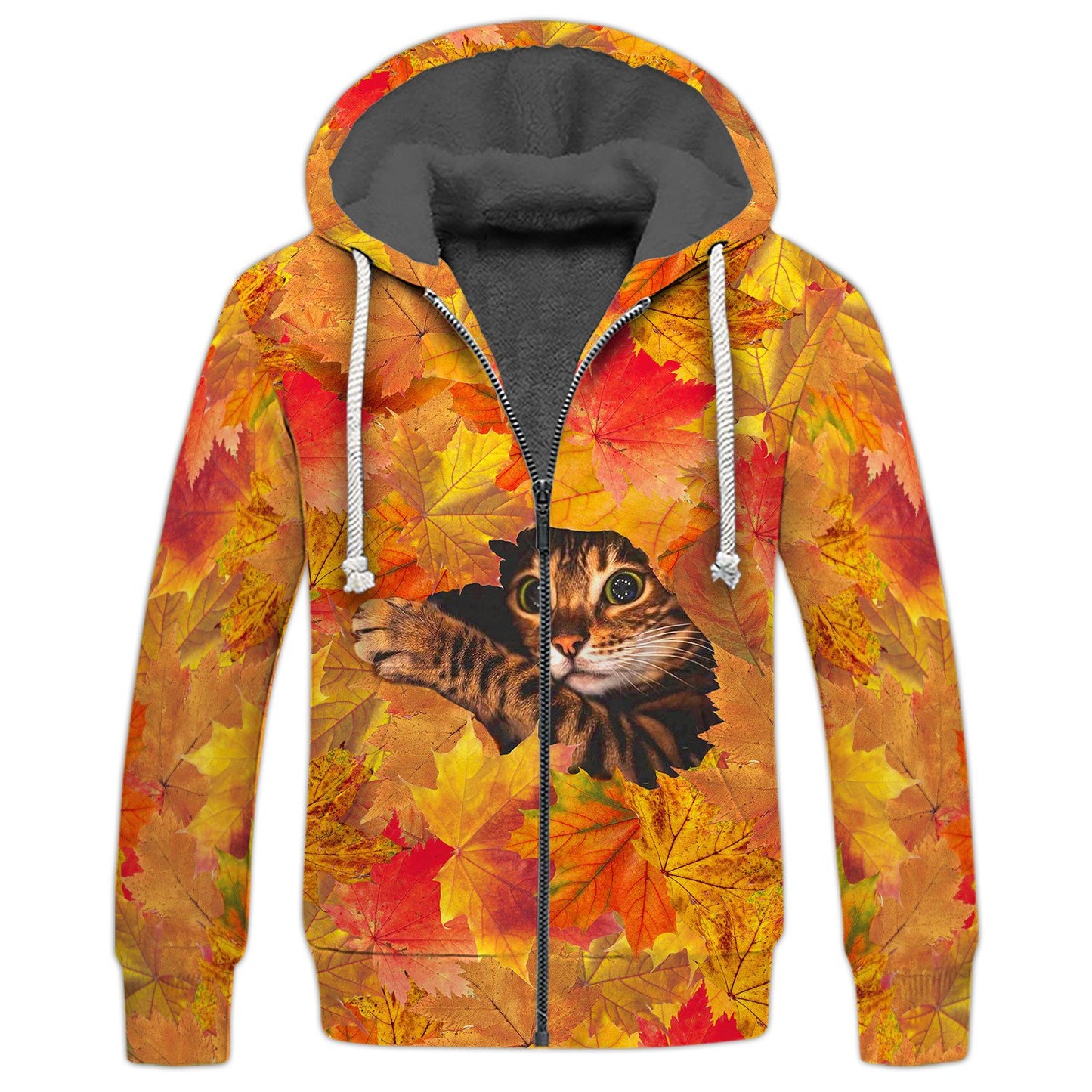 Maple Cat Leaf Fall Hello Autumn Fall Leaves Funny Cat 3D Shirts -  Gift for cat lovers christmas
