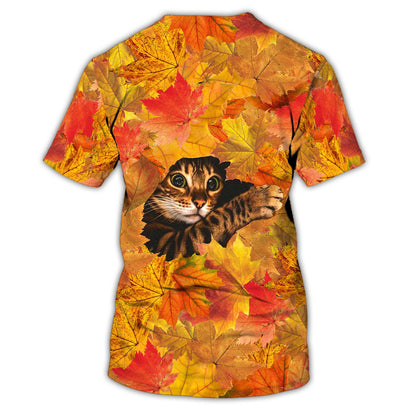 Maple Cat Leaf Fall Hello Autumn Fall Leaves Funny Cat 3D Shirts -  Gift for cat lovers christmas