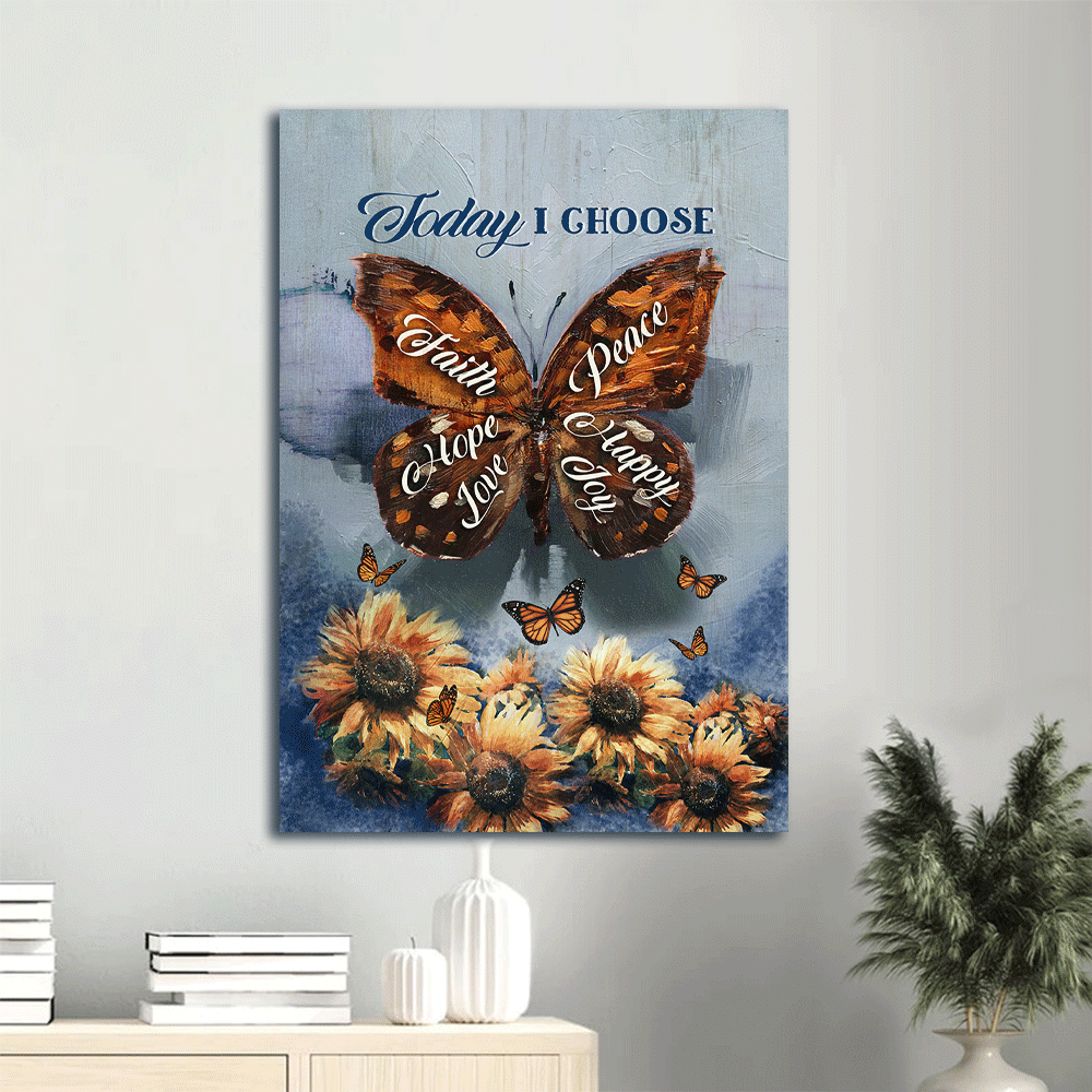 Jesus Portrait Canvas- Brown butterfly, Sunflower garden canvas- Gift for Christian- Today I choose peace