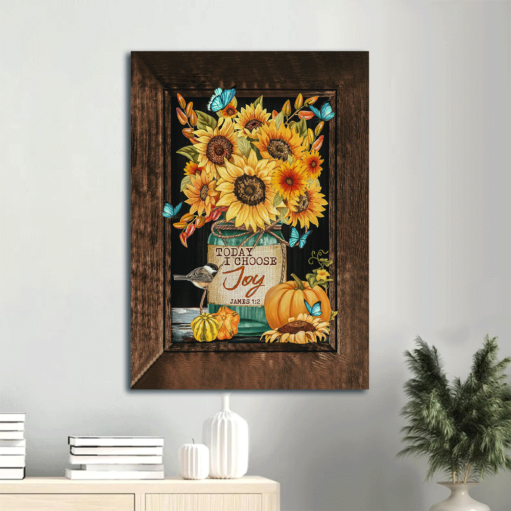 Jesus Portrait Canvas- Brilliant sunflower, Pumpkin painting, Butterfly drawing canvas- Gift for Christian- Today I choose joy