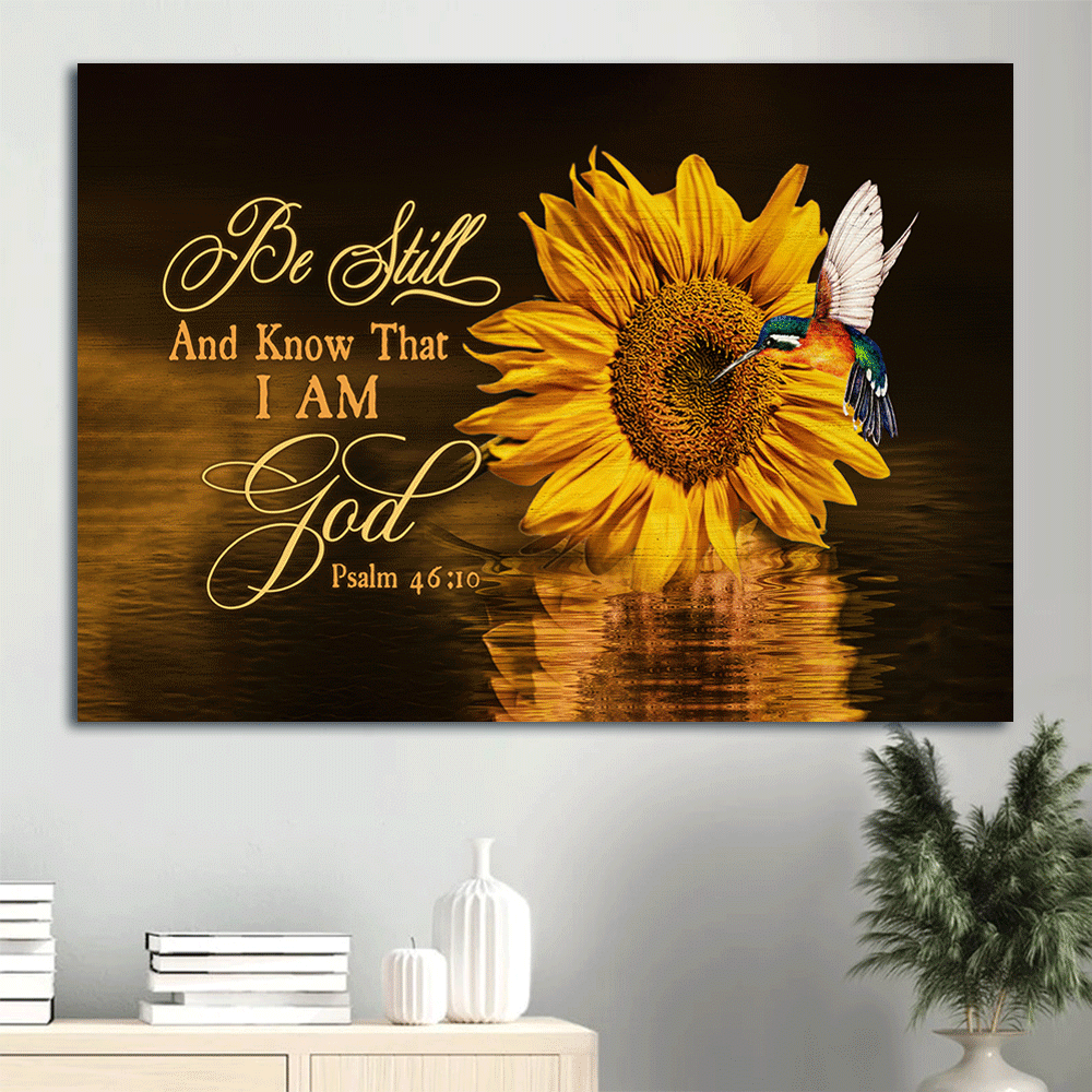 Jesus Landscape Canvas- Brilliant sunflower, Big hummingbird canvas- Gift for Christian- Be still and know that I am God