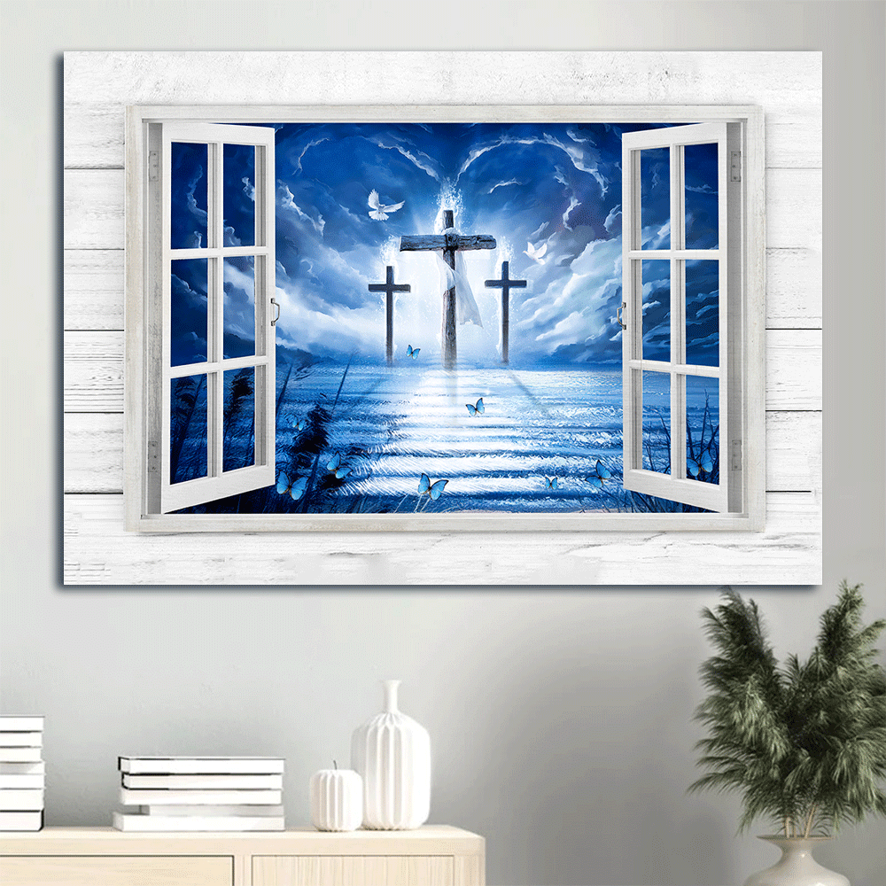 Jesus Landscape Canvas- Blue Sky, The three crosses, Door to the heaven- Gift for Christian - Landscape Canvas Prints, Wall Art