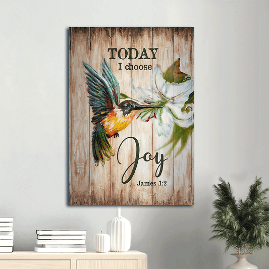 Jesus Portrait Canvas- Brilliant hummingbird, Beautiful lily flower canvas- Gift for Christian- Today I choose joy