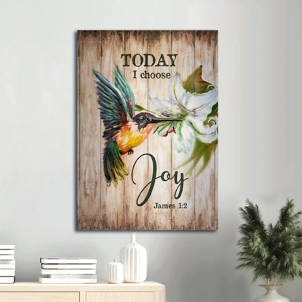 Jesus Portrait Canvas- Brilliant hummingbird, Beautiful lily flower canvas- Gift for Christian- Today I choose joy