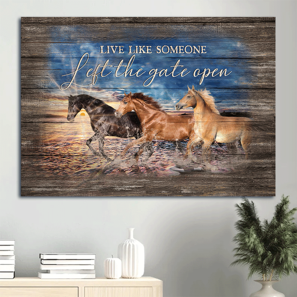 Jesus Landscape Canvas- Blue sky, Running horses, Beautiful ocean canvas- Gift for Christian- Live like someone - Landscape Canvas Prints, Home Decor Wall Art