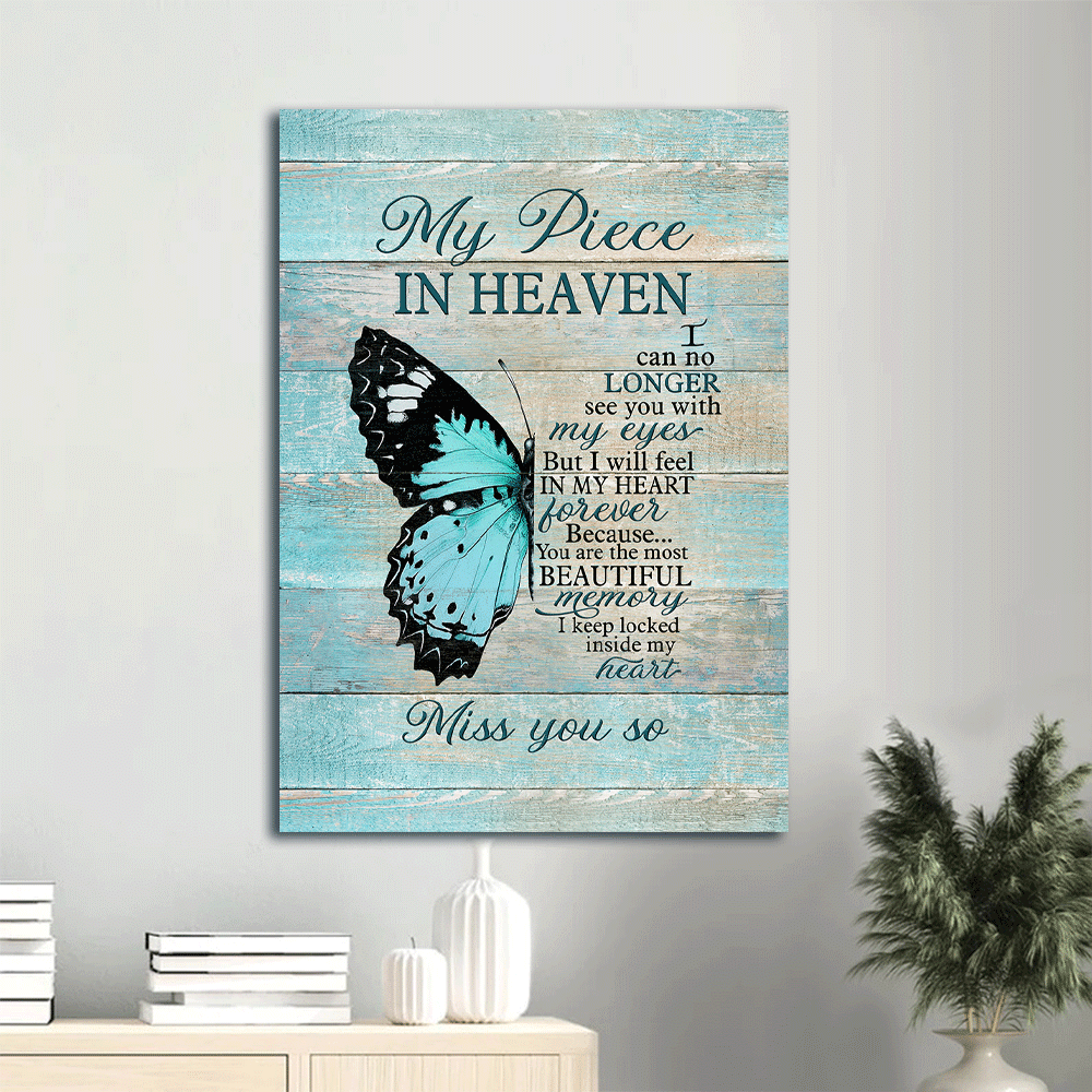 Memorial Portrait Canvas- Blue butterfly canvas- Gift for members family- You are the most beautiful memory - Heaven Portrait Canvas Prints, Wall Art