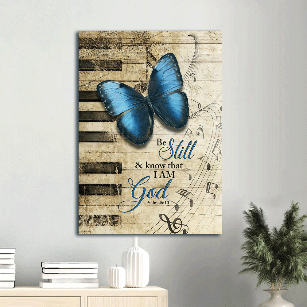 Jesus Portrait Canvas- Blue butterfly, Piano keys, Music notes canvas- Gift for Christian- Be still I am God - Portrait Canvas Prints, Christian Wall Art