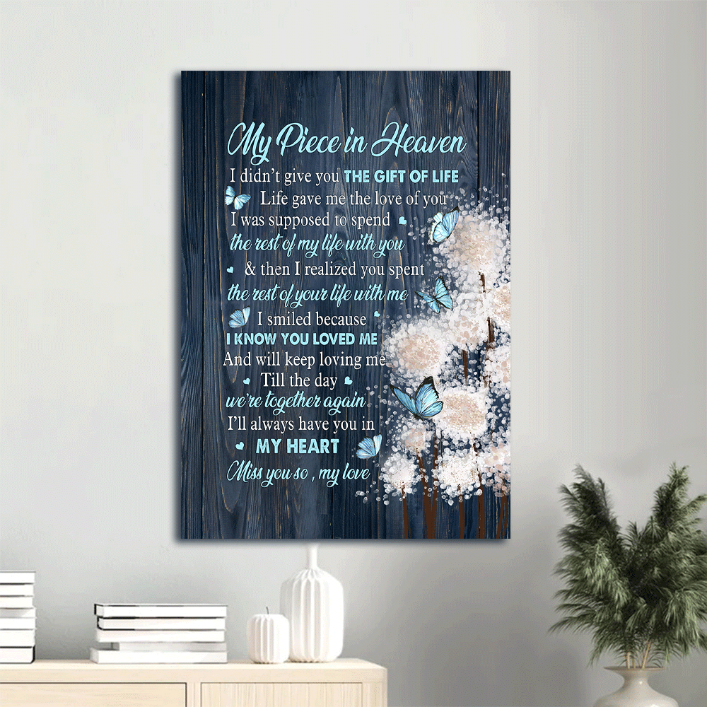 Memorial Portrait Canvas- Blue Butterfly, Dandelion - Gift for members family-  I'll always have you in my heart - Heaven Portrait Canvas Prints, Wall Art