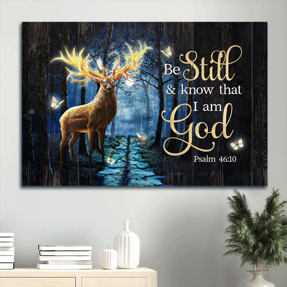 Jesus Landscape Canvas- Brilliant deer, Magic forest, Pretty butterfly canvas- Gift for Christian- Be still and know that I am God