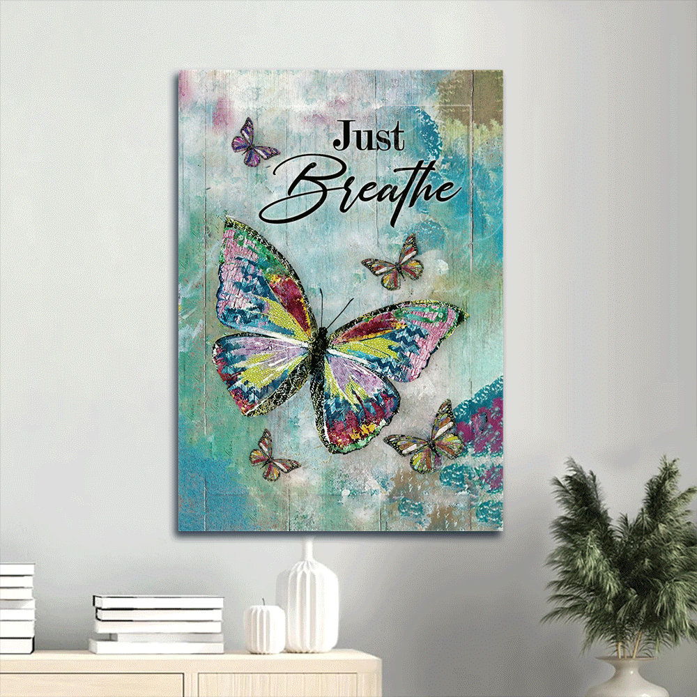 Jesus Portrait Canvas- Brilliant butterfly, Colorful painting canvas- Gift for Christian- Just breathe