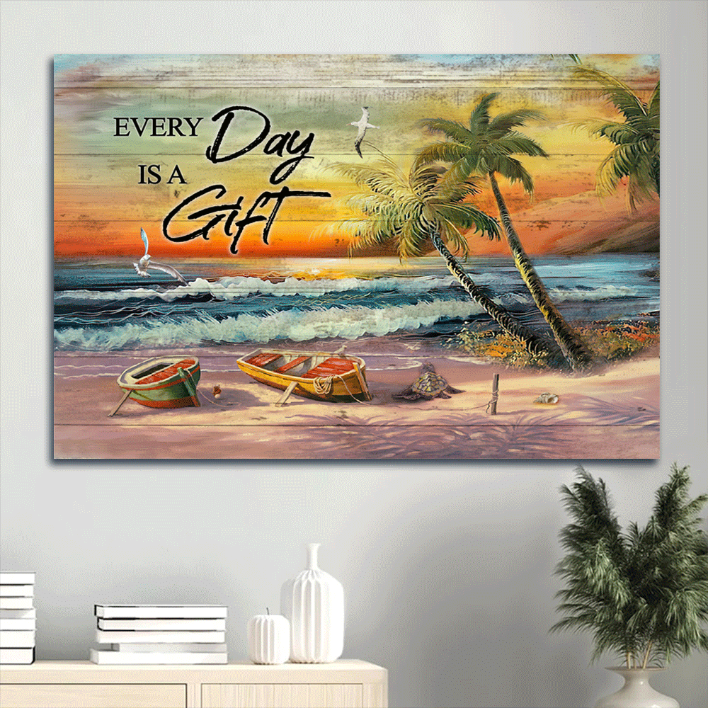 Jesus Landscape Canvas- Brilliant beach painting, Amazing sunset, Seagull canvas- Gift for Christian- Everyday is a gift