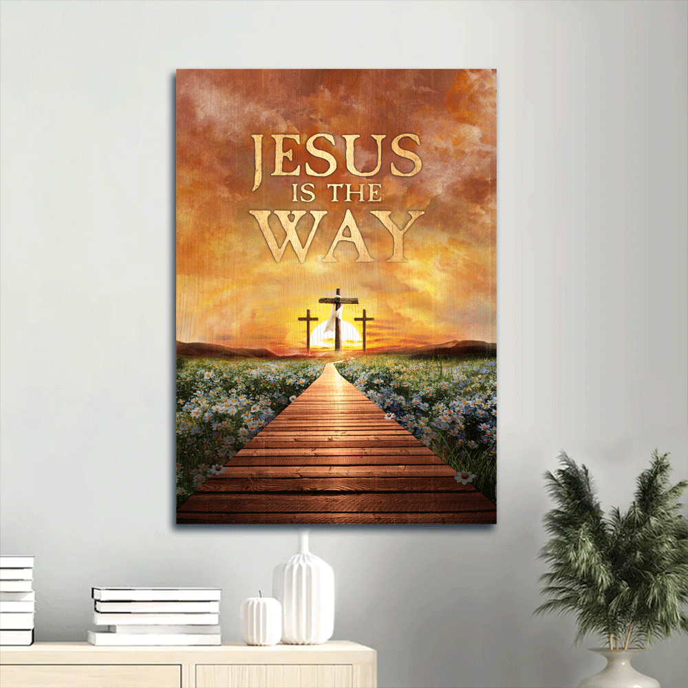 Jesus Portrait Canvas- Bridge painting, Beautiful sunset, Cross symbol canvas- Gift for Christian- Jesus is the way