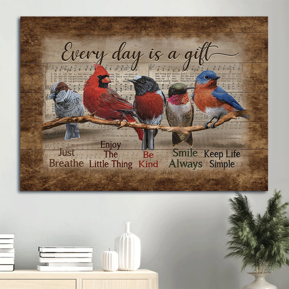 Jesus Portrait Canvas- Bird painting, Red cardinal, Eastern bluebird- Gift for Christian- Every day is a gift -  Landscape Canvas Prints, Home Decor Wall Art