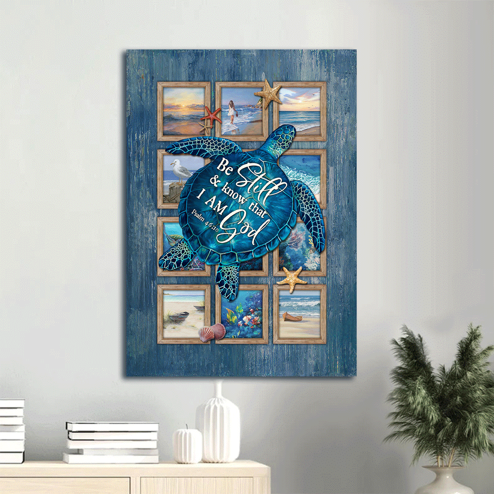 Jesus Portrait Canvas- Blue sea turtle, Ocean vibe, Colorful starfish- Gift for Christian- Be still and know that I am God - Portrait Canvas Prints, Wall Art