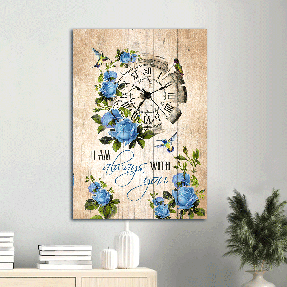 Memorial Portrait Canvas- Blue rose, Broken clock, Colorful hummingbird canvas- Gift for members family- I am always with you - Heaven Portrait Canvas Prints, Wall Art