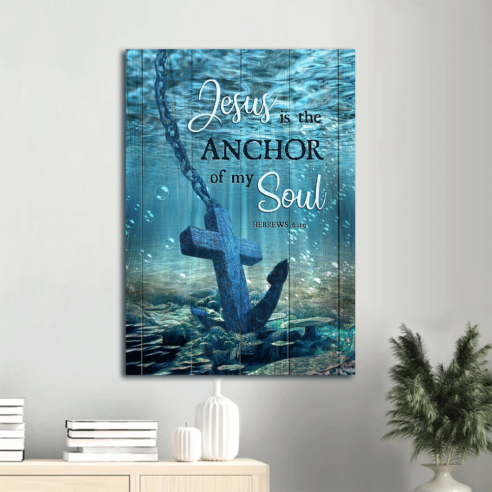 Jesus Portrait Canvas- Blue ocean, Stunning anchor, Cross symbol canvas- Gift for Christian- Jesus is the anchor of my soul - Portrait Canvas Prints, Wall Art