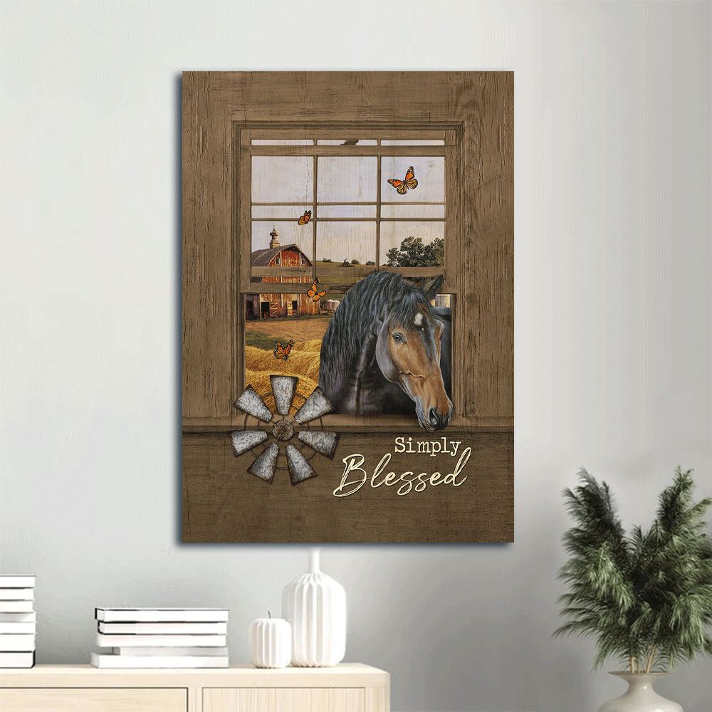 Jesus Portrait Canvas- Black horse, Peace farm, Windmill canvas- Gift for Christian- Simply blessed - Portrait Canvas Prints, Christian Wall Art