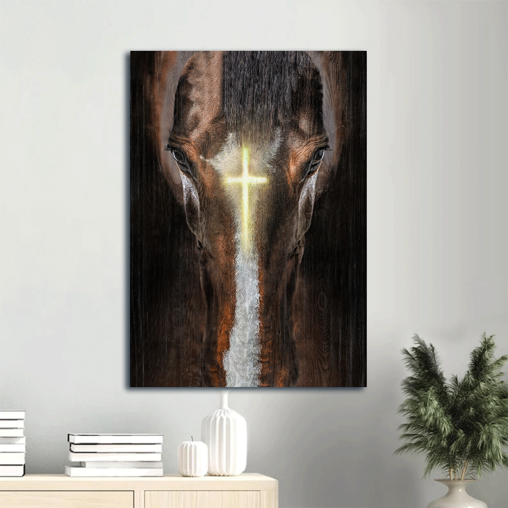 Jesus Portrait Canvas- Black horse, Face of horse, Beautiful cross, Jesus drawing canvas- Gift for Christian- - Portrait Canvas Prints, Christian Wall Art