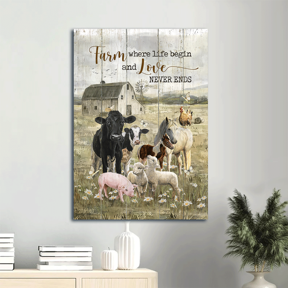 Jesus Portrait Canvas- Black cow, Peace farm, Animal of God- Gift for Christian- Farm where life begin and love never ends - Portrait Canvas Prints, Christian Wall Art