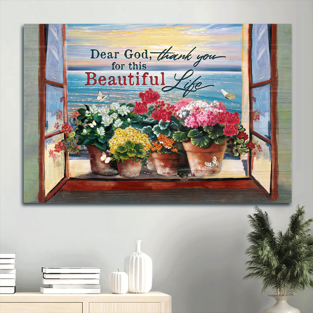 Jesus Landscape Canvas- Brilliant flower, Ocean painting, Sunset canvas- Gift for Christian- Thank you for this beautiful life