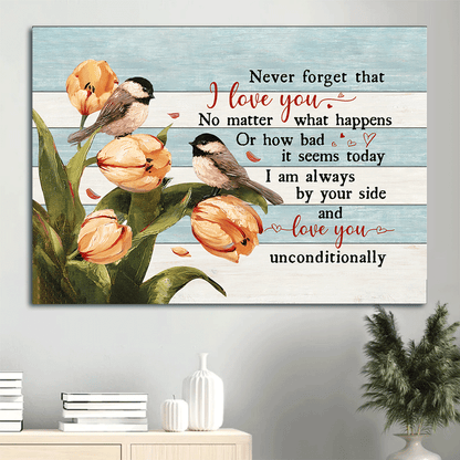 Gift for couple canvas- Black-Capped Chickadee, Tulip flower canvas- I love you unconditionally - Couple Landscape Canvas Prints, Wall Art