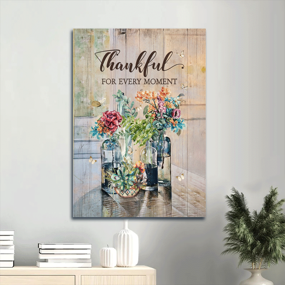 Jesus Portrait Canvas- Brilliant flower drawing, Spring painting canvas- Gift for Christian- Thankful for every moment