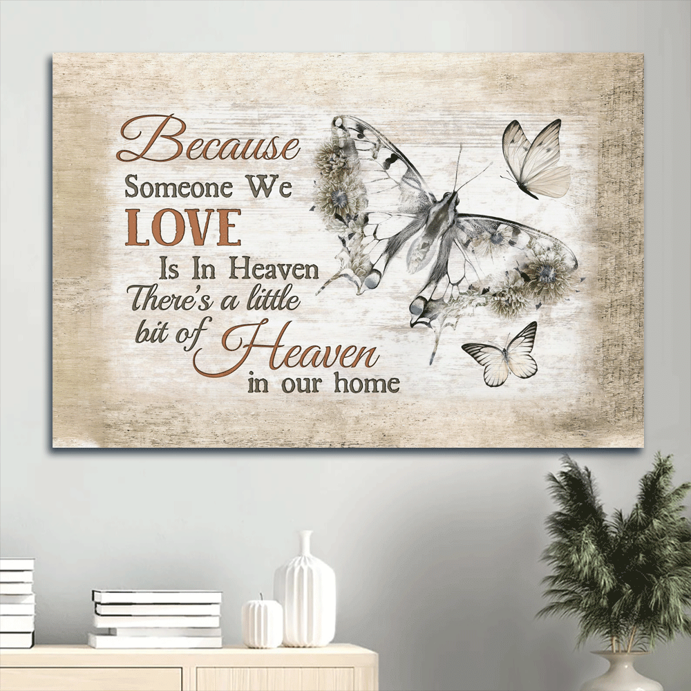 Memorial Landscape Canvas- Black butterfly, Butterfly drawing - Gift for Family- Because someone we love is in heaven - Heaven Landscape Canvas