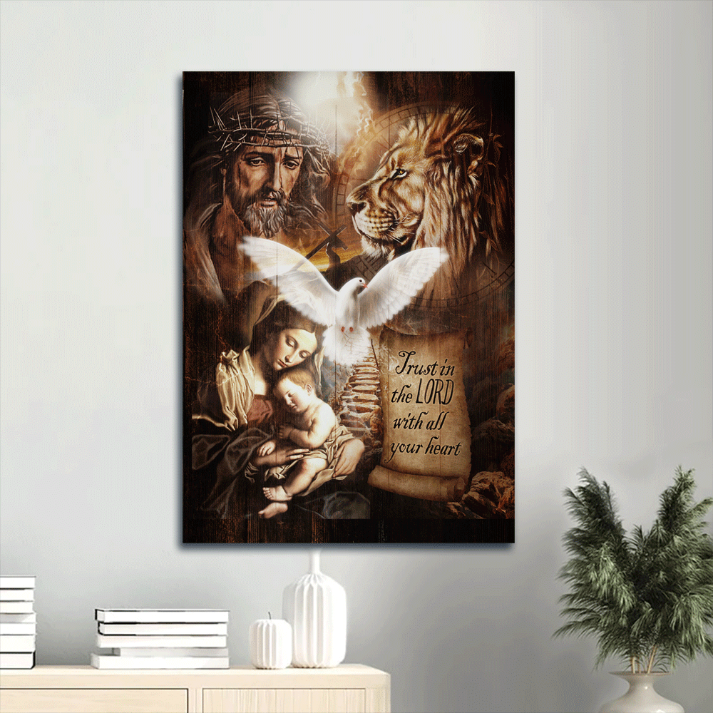 Jesus Portrait Canvas- Brilliant dove, The life of Jesus, Stunning lion canvas- Gift for Christian- Trust in the Lord