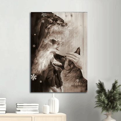 German Shepherd- Black and White painting, German Shepherd and Santa Clause- Gift for Dog lover - Dog Portrait Canvas Prints, Wall Art