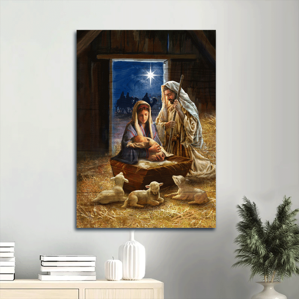 Jesus Portrait Canvas- Birth of Jesus, Beautiful night, Jesus painting, Lamb drawing- Gift for Christian - Portrait Canvas Prints, Christian Wall Art