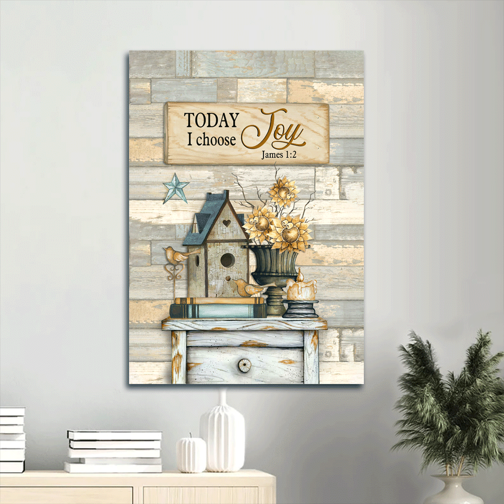 Jesus Portrait Canvas- Birdhouse, Sunflower vase, Vintage picture- Gift for Christian-Today I choose joy - Portrait Canvas Prints, Christian Wall Art